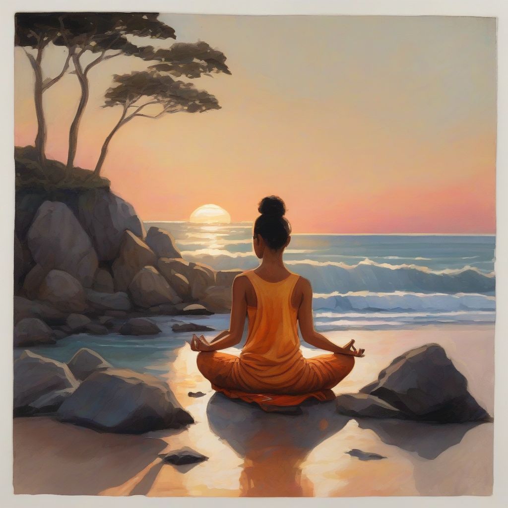 Woman Meditating by the Ocean