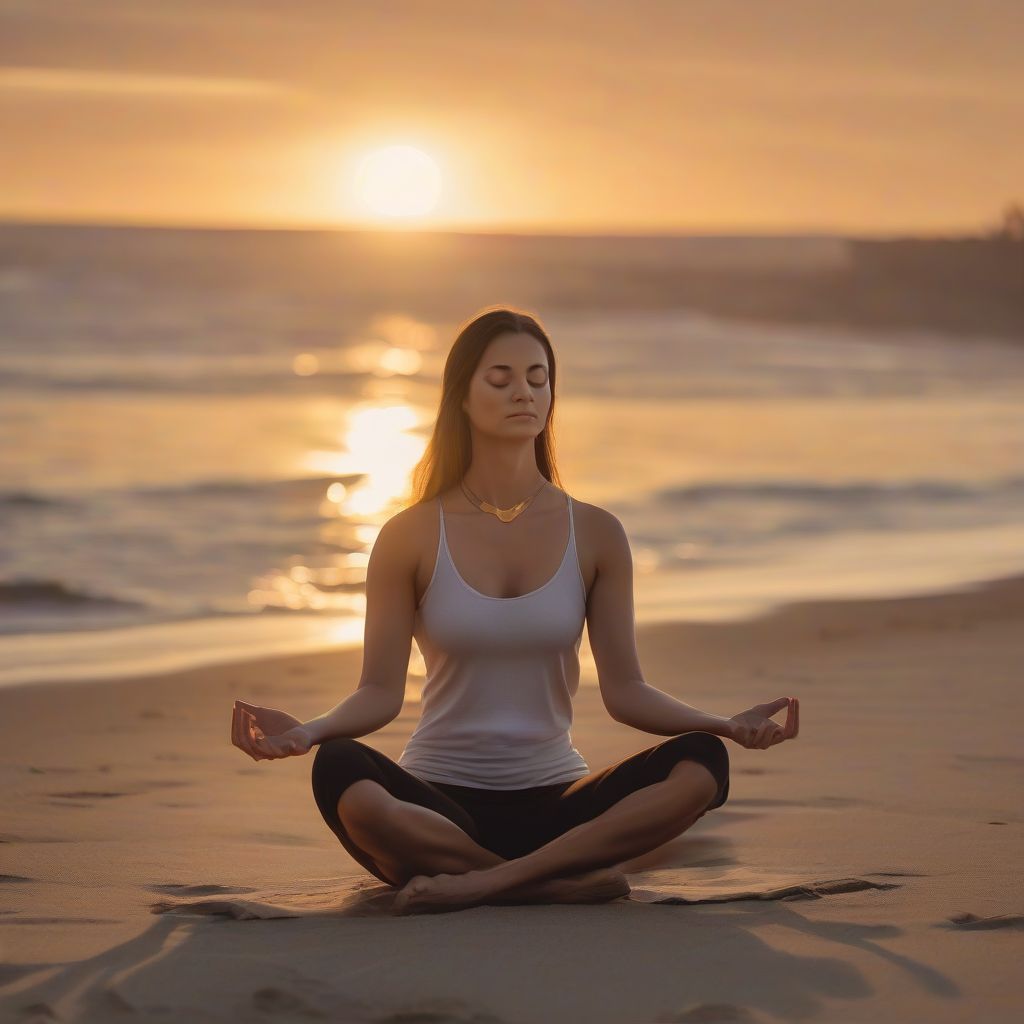 Woman Meditating on Serene Beach